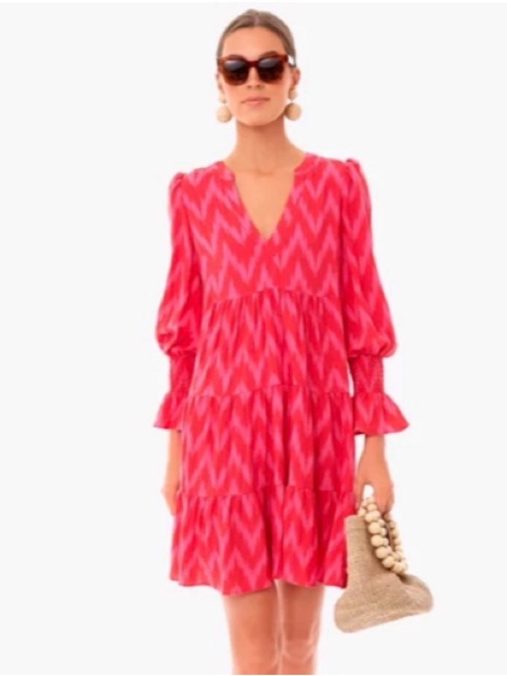 Tuckernuck Pomander Place Hot Pink Ikat V-Neck Mini Dress XS Flirty Fun Party